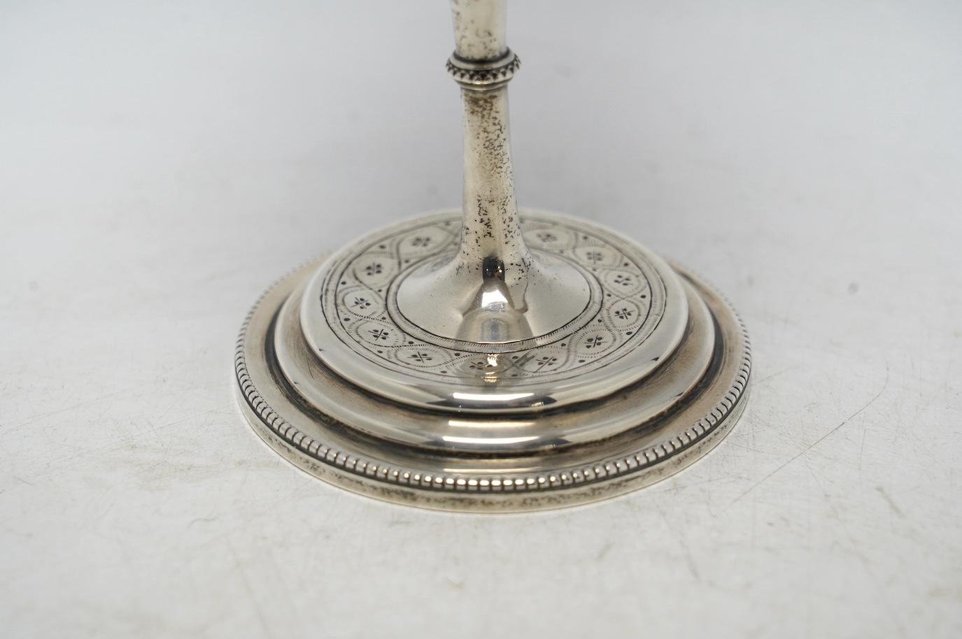 A Victorian engraved silver goblet, by Henry Holland, London, 1863, with engraved inscription, height 18.4cm, 7.9oz. Condition - fair